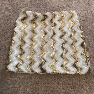 Windsor Sequin Mini Skirt—Size S, White/Gold